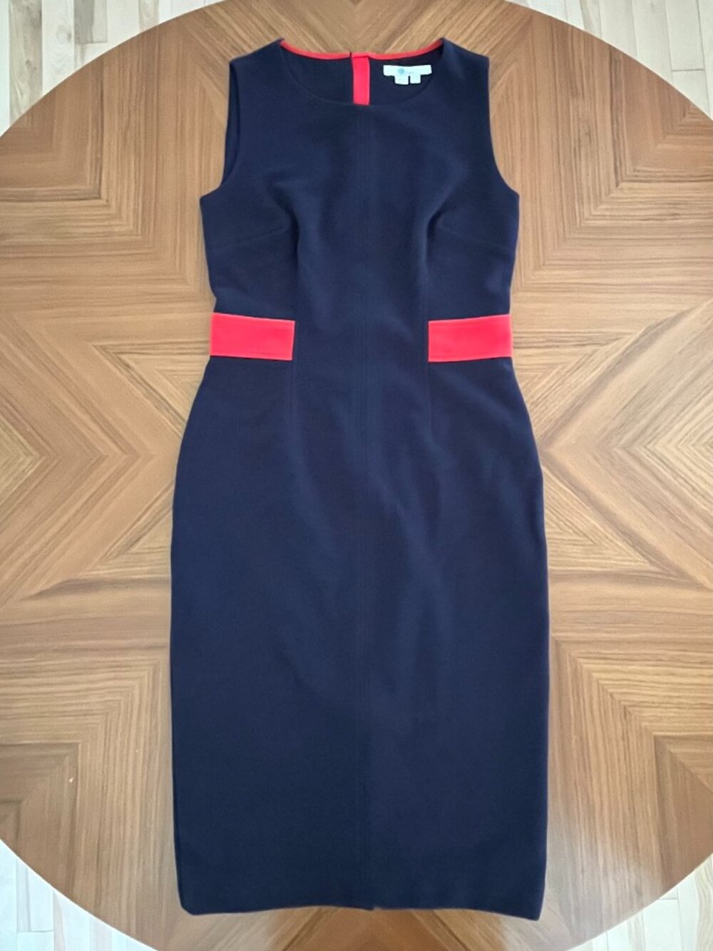 Vintage Y2K Boden Navy Blue & Red Contrast Ponte Sheath Midi Dress, Size 6 - Picture 3 of 13